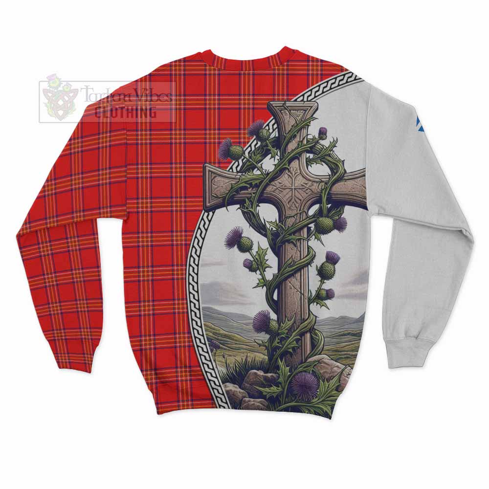 Tartan Vibes Clothing Burnett Tartan Sweatshirt with Family Crest and St. Andrew's Cross Accented by Thistle Vines