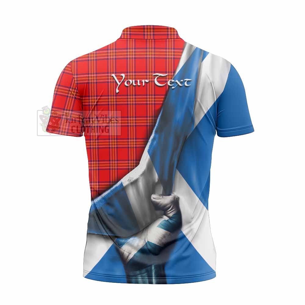 Tartan Vibes Clothing Burnett Tartan Zipper Polo Shirt with Family Crest Scotland Patriotic Style