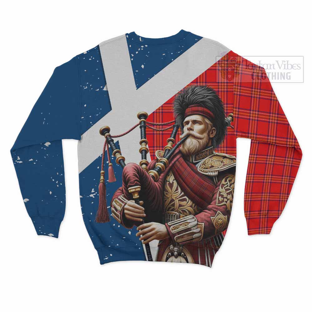 Tartan Vibes Clothing Burnett Tartan Sweatshirt with Family Crest Scottish Bagpiper Vibes