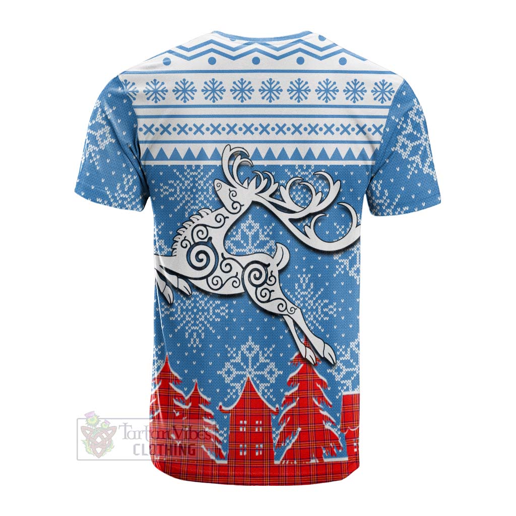 Tartan Vibes Clothing Burnett Clan Christmas Cotton T-shirt Celtic Reindeer Style