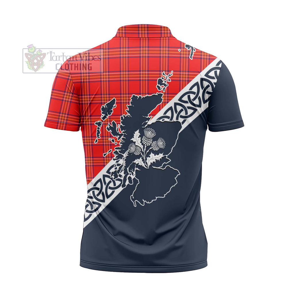 Tartan Vibes Clothing Burnett Tartan Zipper Polo Shirt Featuring Thistle and Scotland Map