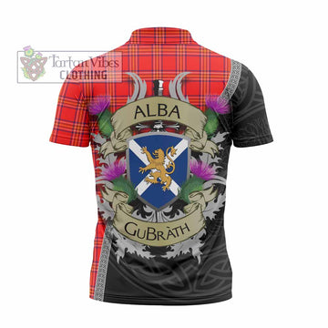 Burnett Tartan Family Crest Zipper Polo Shirt Lion Rampant Royal Thistle Shield Celtic Inspired - Tartan Vibes Clothing