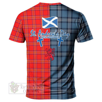 Burnett Tartan T-Shirt Happy St. Andrew's Day Half Tartan Style