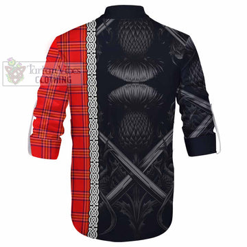 Burnett Tartan Ghillie Kilt Shirt with Family Crest Cross Sword Thistle Celtic Vibes