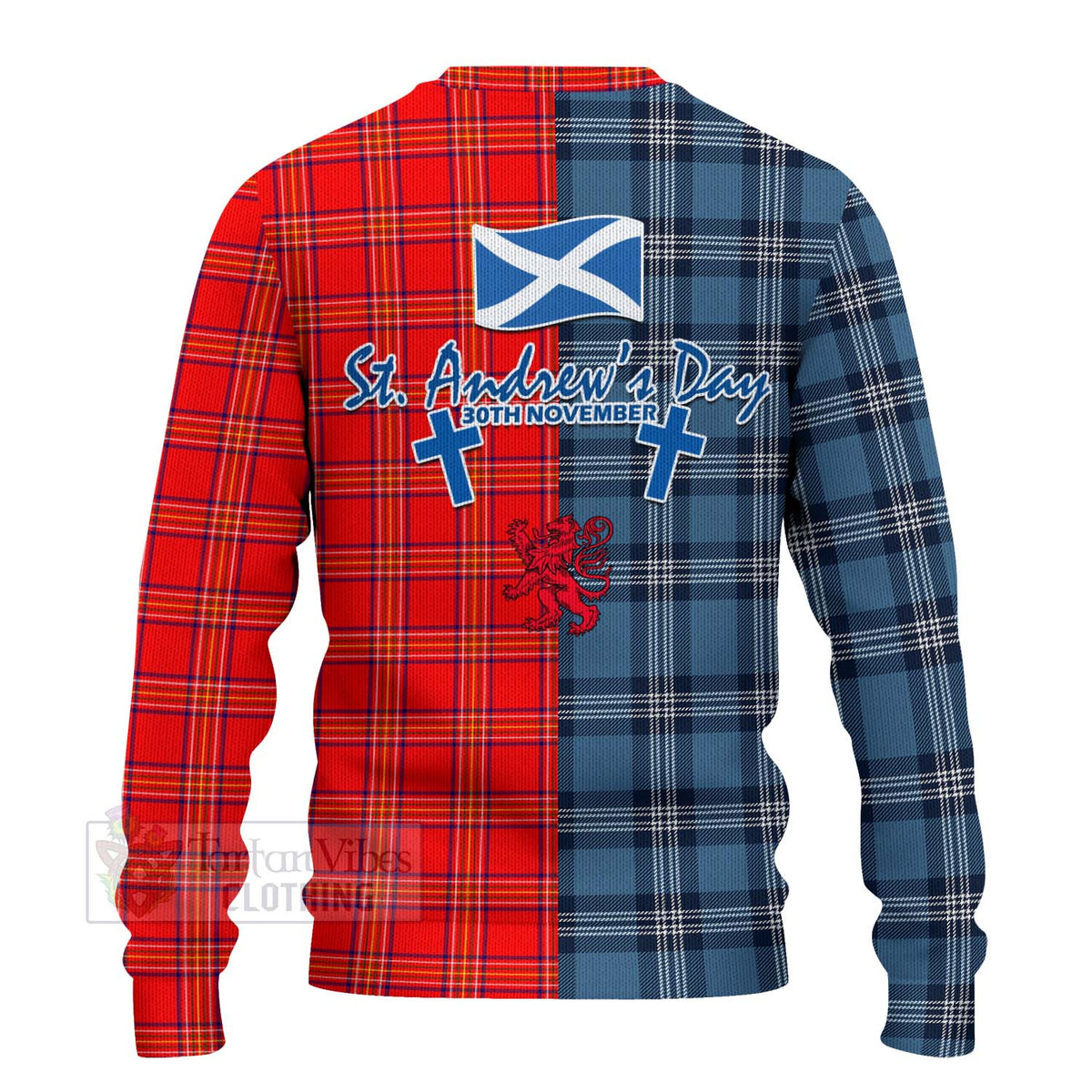 Burnett Tartan Knitted Sweater Happy St. Andrew's Day Half Tartan Style - Tartan Vibes Clothing