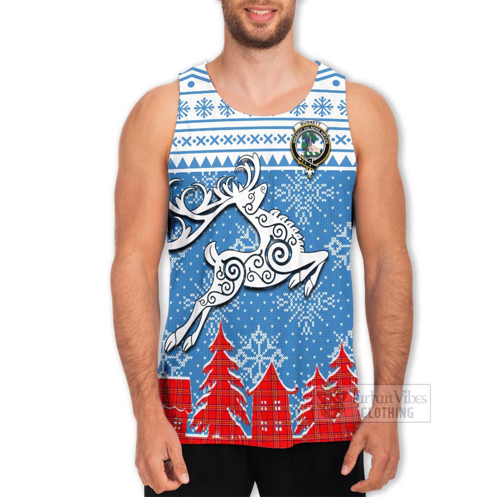 Tartan Vibes Clothing Burnett Clan Christmas Men's Tank Top Celtic Reindeer Style