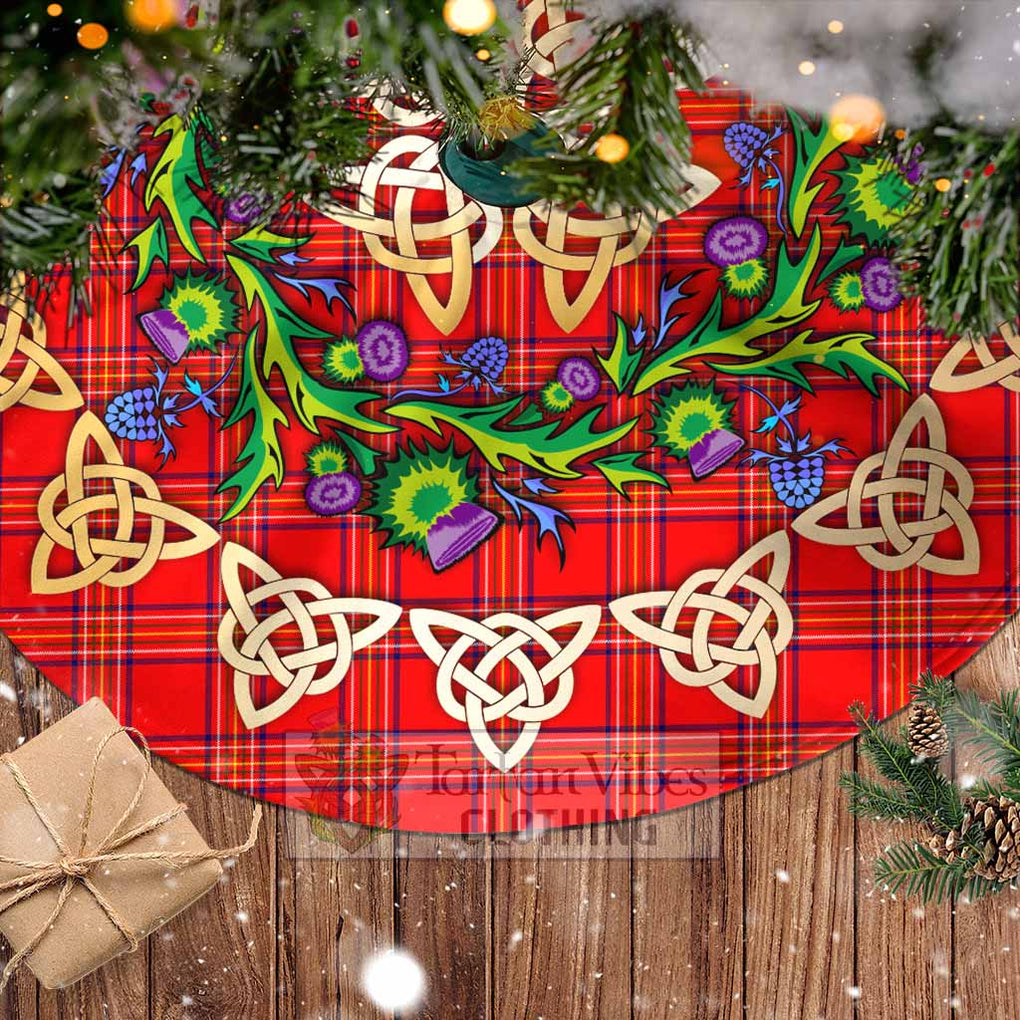 Tartan Vibes Clothing Burnett Tartan Christmas Tree Skirt with Thistle Celtic Knot Style