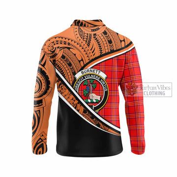 Burnett Crest Tartan Long Sleeve Polo Shirt with Polynesian Vibes Style - Orange Version