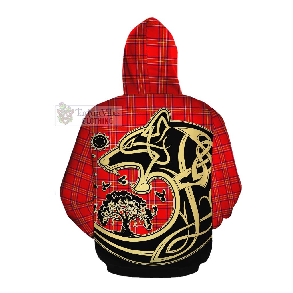 Tartan Vibes Clothing Burnett Tartan Cotton Hoodie with Family Crest Celtic Wolf Style