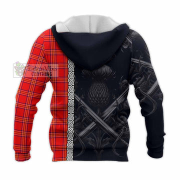 Burnett Tartan Knitted Hoodie with Family Crest Cross Sword Thistle Celtic Vibes