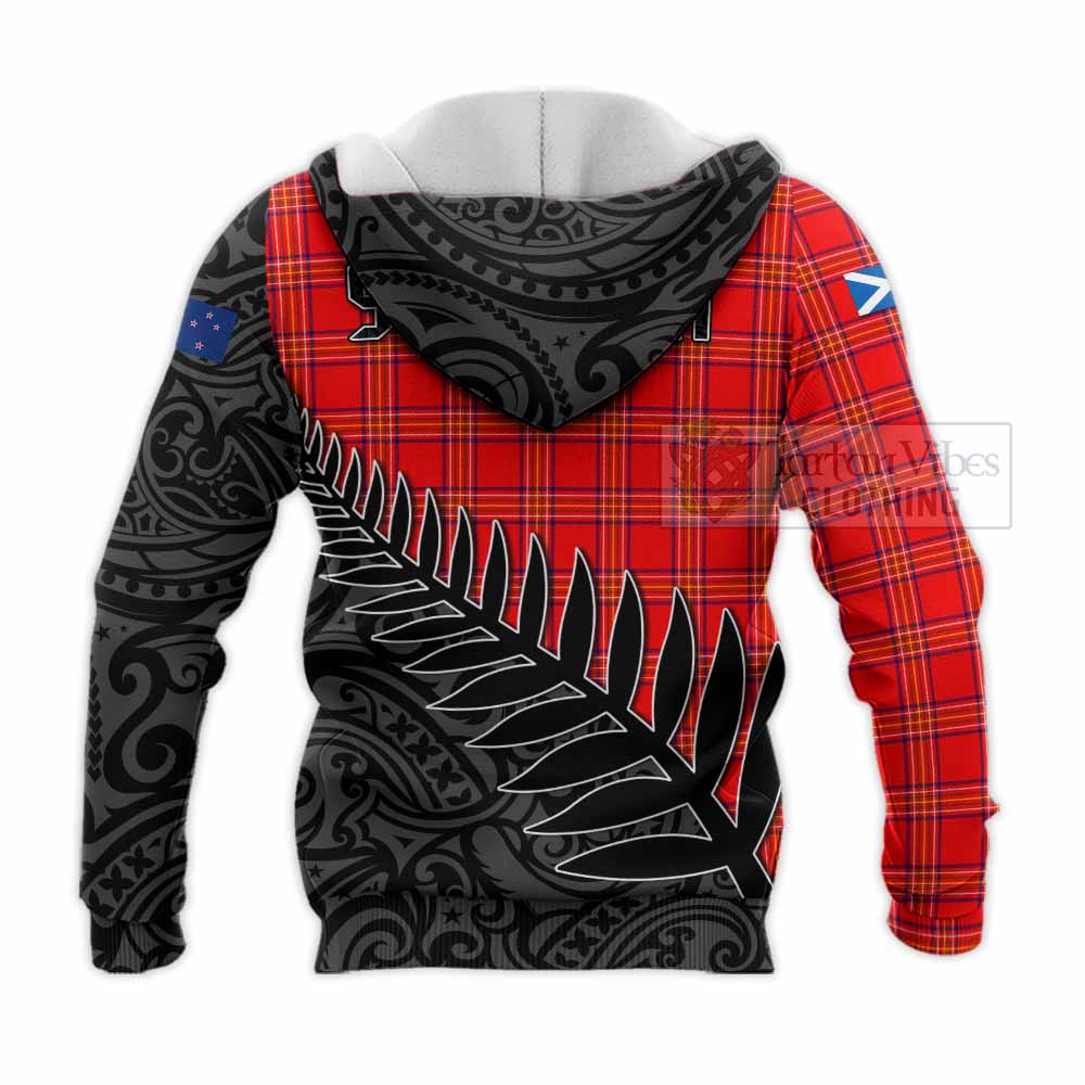 Tartan Vibes Clothing Burnett Crest Tartan Knitted Hoodie with New Zealand Silver Fern Half Style