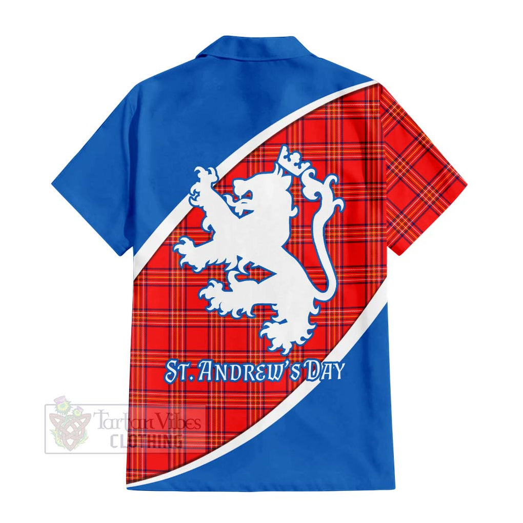 Tartan Vibes Clothing Burnett Family Crest Tartan Short Sleeve Button Shirt Celebrate Saint Andrew's Day in Style