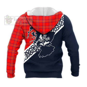 Burnett Tartan Knitted Hoodie Featuring Thistle and Scotland Map