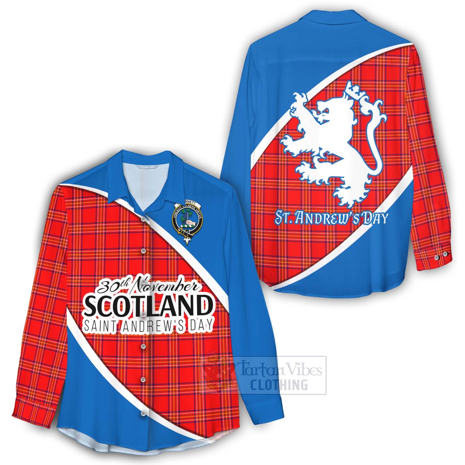 Tartan Vibes Clothing Burnett Family Crest Tartan Women's Casual Shirt Celebrate Saint Andrew's Day in Style