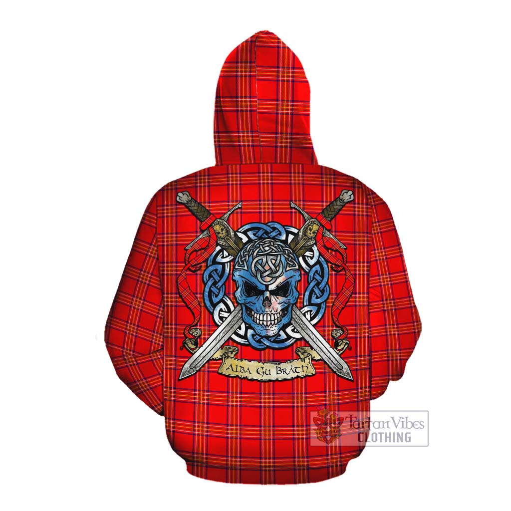 Tartan Vibes Clothing Burnett Tartan Cotton Hoodie with Family Crest Celtic Skull Style