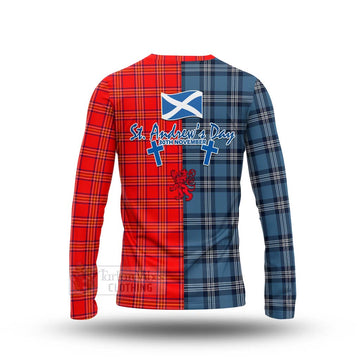 Burnett Tartan Long Sleeve T-Shirt Happy St. Andrew's Day Half Tartan Style