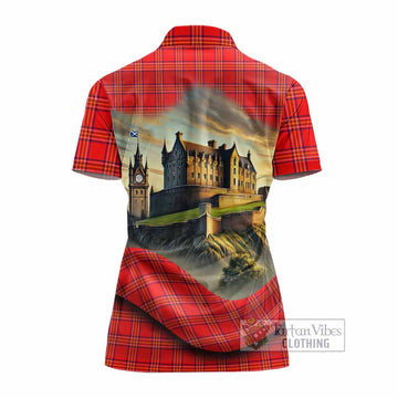 Burnett Tartan Family Crest Women's Polo Shirt with Scottish Ancient Castle Style - Tartan Vibes Clothing