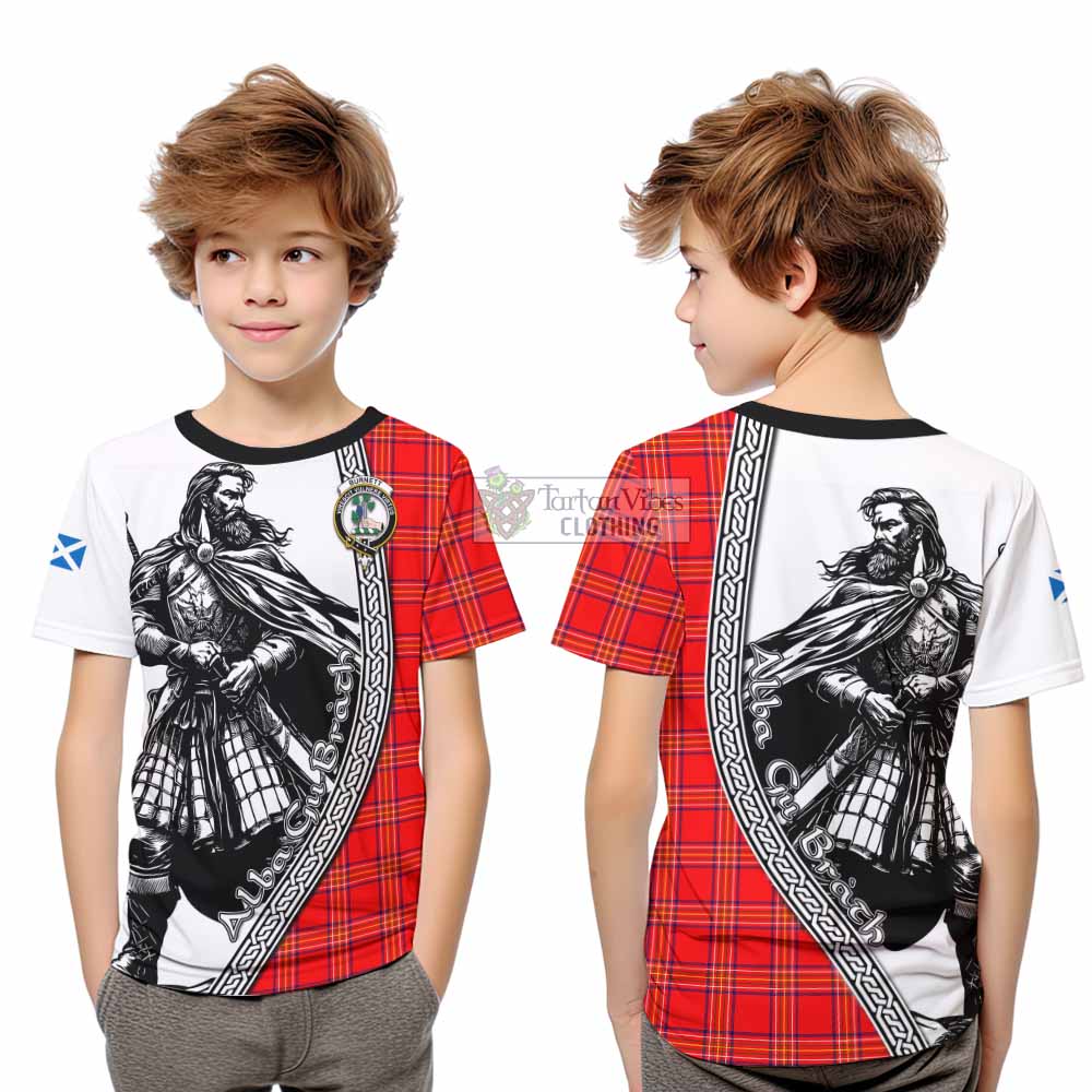 Burnett Tartan Clan Crest Kid T-Shirt with Highlander Warrior Celtic Style