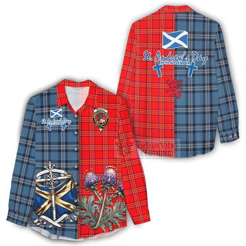 Burnett Tartan Women's Casual Shirt Happy St. Andrew's Day Half Tartan Style