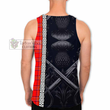 Burnett Tartan Men's Tank Top with Family Crest Cross Sword Thistle Celtic Vibes