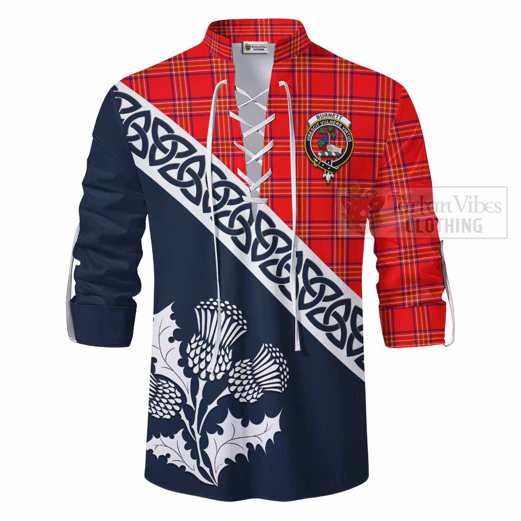 Tartan Vibes Clothing Burnett Tartan Ghillie Kilt Shirt Featuring Thistle and Scotland Map