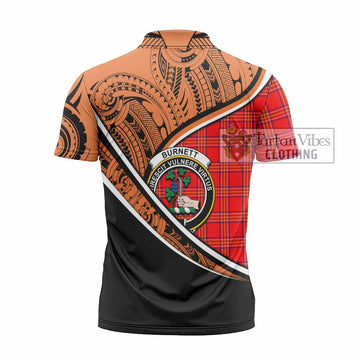 Burnett Crest Tartan Zipper Polo Shirt with Polynesian Vibes Style - Orange Version