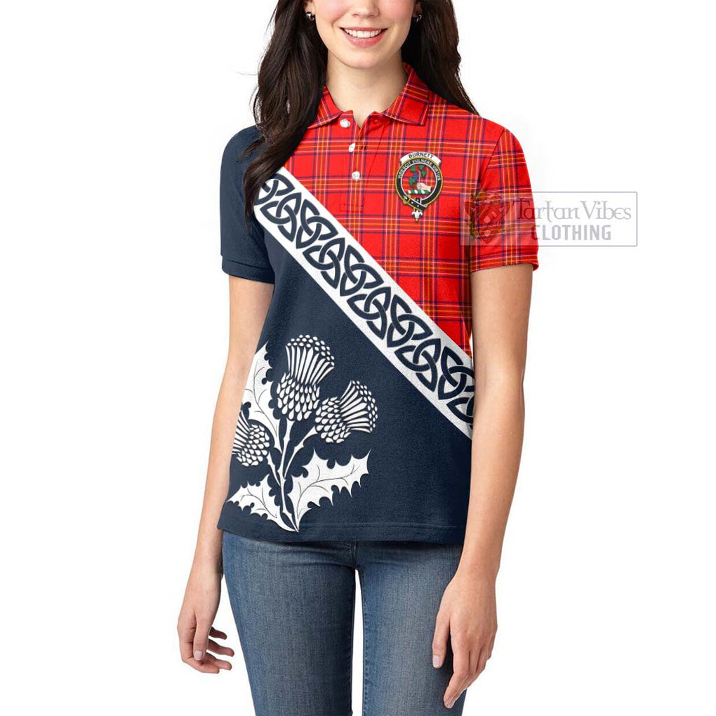 Tartan Vibes Clothing Burnett Tartan Women's Polo Shirt Featuring Thistle and Scotland Map