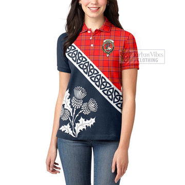 Burnett Tartan Women's Polo Shirt Featuring Thistle and Scotland Map