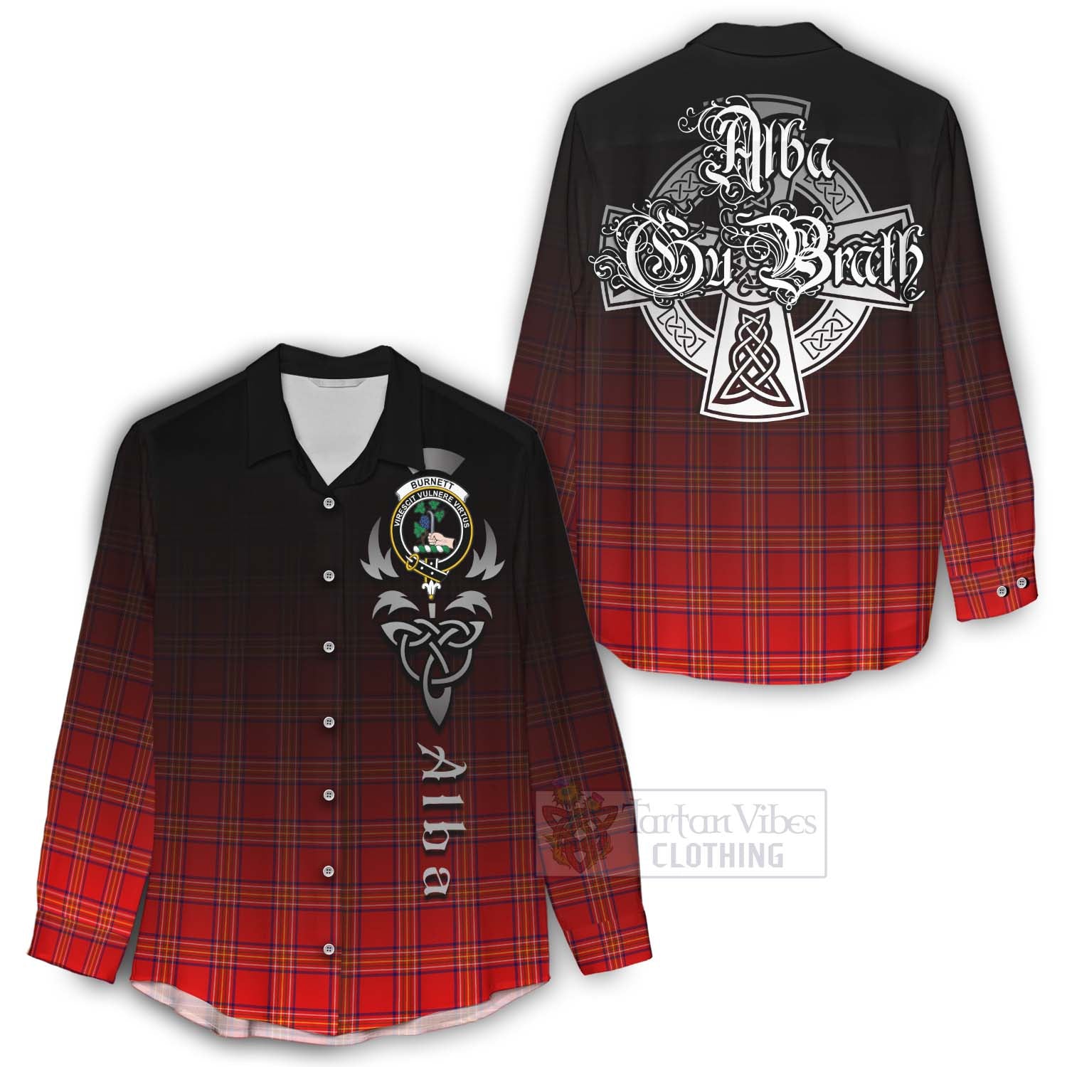 Tartan Vibes Clothing Burnett Tartan Women's Casual Shirt Featuring Alba Gu Brath Family Crest Celtic Inspired