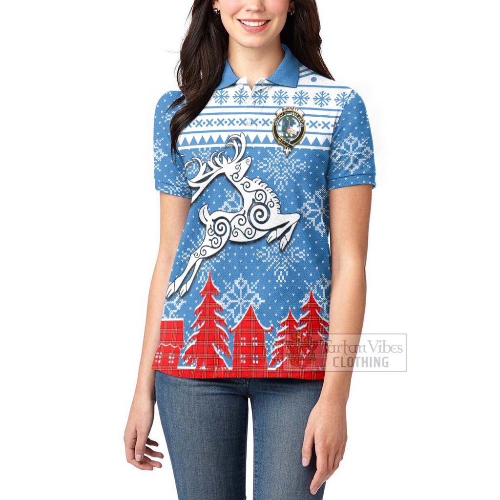 Tartan Vibes Clothing Burnett Clan Christmas Women's Polo Shirt Celtic Reindeer Style