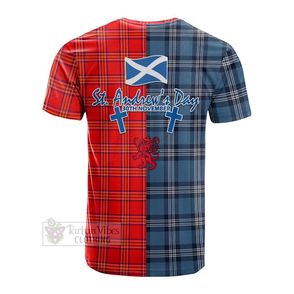 Tartan Vibes Clothing Burnett Tartan Cotton T-shirt Happy St. Andrew's Day Half Tartan Style