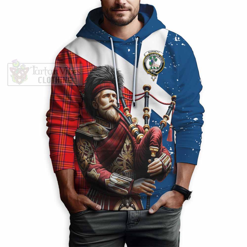 Tartan Vibes Clothing Burnett Tartan Hoodie with Family Crest Scottish Bagpiper Vibes