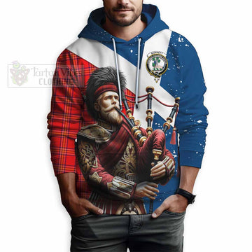 Burnett Tartan Hoodie with Family Crest Scottish Bagpiper Vibes