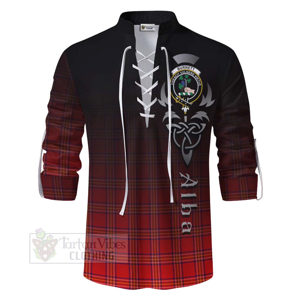 Tartan Vibes Clothing Burnett Tartan Ghillie Kilt Shirt Featuring Alba Gu Brath Family Crest Celtic Inspired