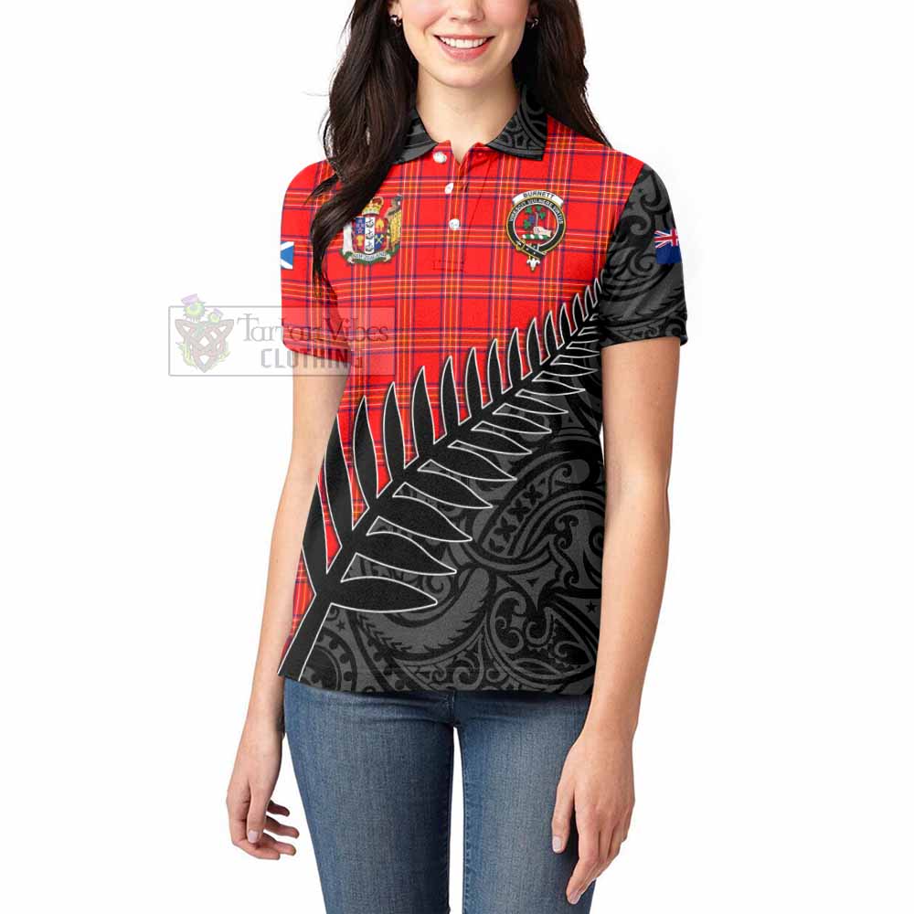 Tartan Vibes Clothing Burnett Crest Tartan Women's Polo Shirt with New Zealand Silver Fern Half Style