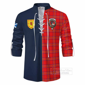 Burnett Tartan Ghillie Kilt Shirt Alba with Scottish Lion Royal Arm Half Style