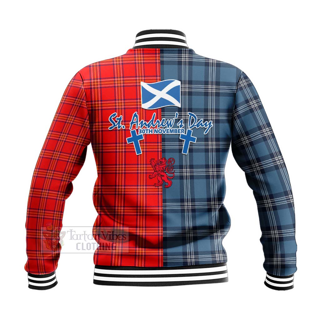 Tartan Vibes Clothing Burnett Tartan Baseball Jacket Happy St. Andrew's Day Half Tartan Style