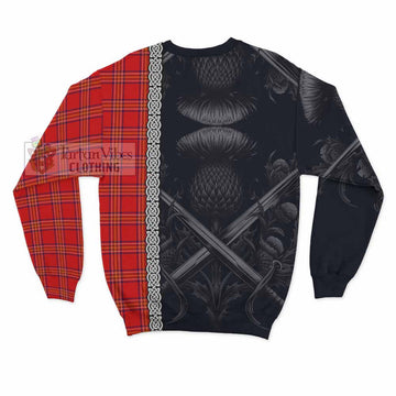 Burnett Tartan Sweatshirt with Family Crest Cross Sword Thistle Celtic Vibes