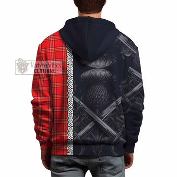 Burnett Tartan Hoodie with Family Crest Cross Sword Thistle Celtic Vibes