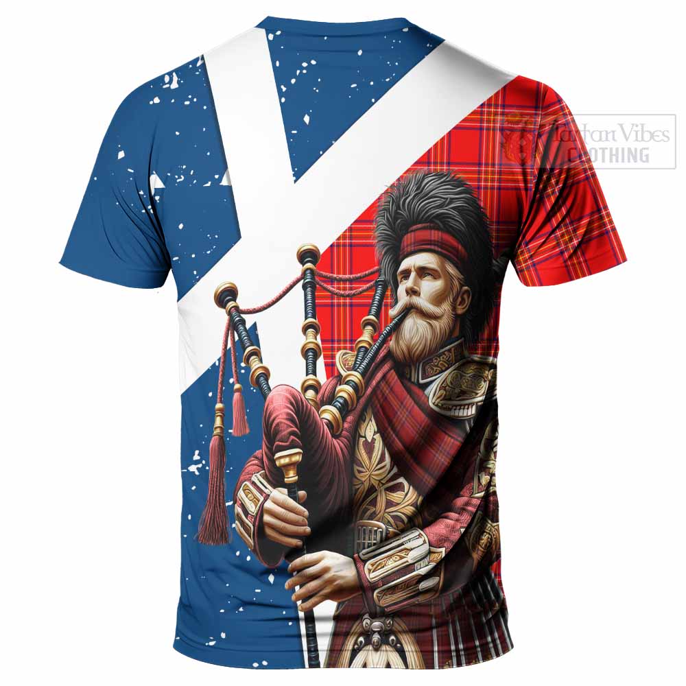 Tartan Vibes Clothing Burnett Tartan T-Shirt with Family Crest Scottish Bagpiper Vibes