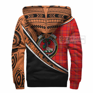 Burnett Crest Tartan Sherpa Hoodie with Polynesian Vibes Style - Orange Version