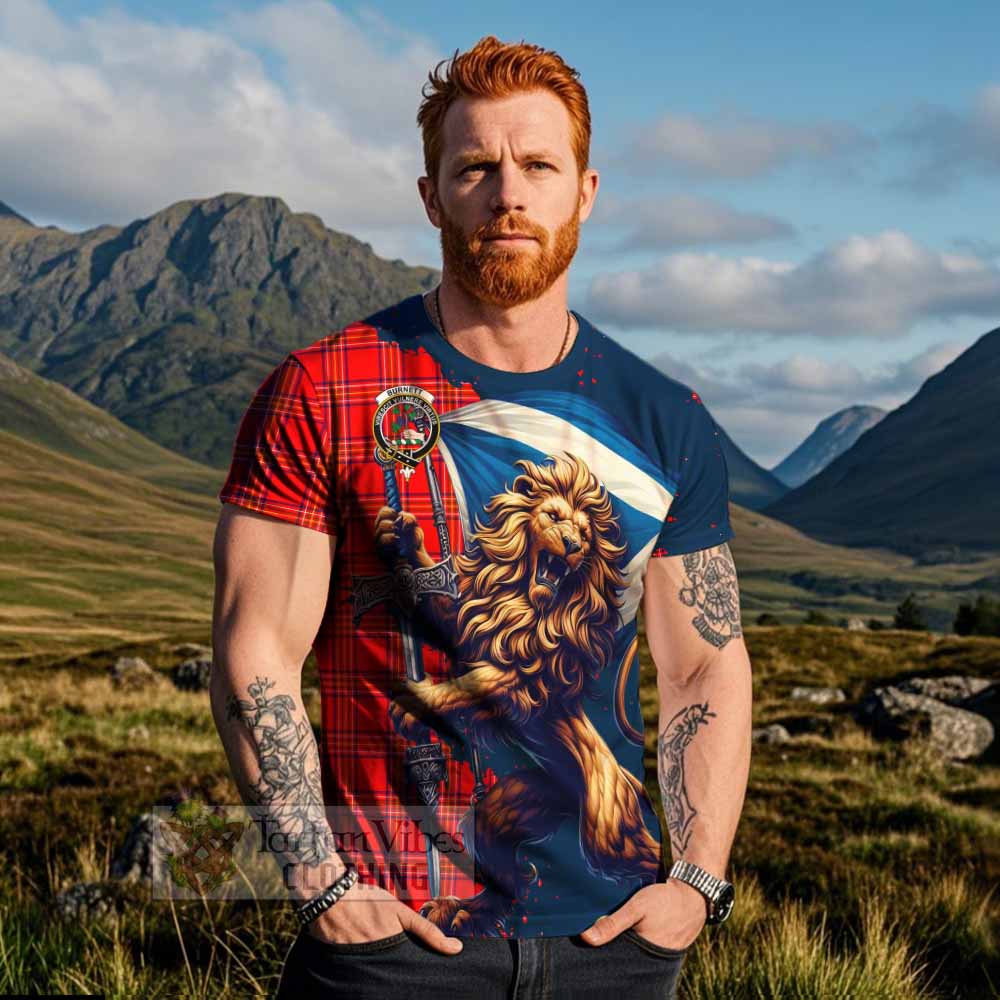 Tartan Vibes Clothing Burnett Tartan Family Crest T-Shirt with Scottish Majestic Lion