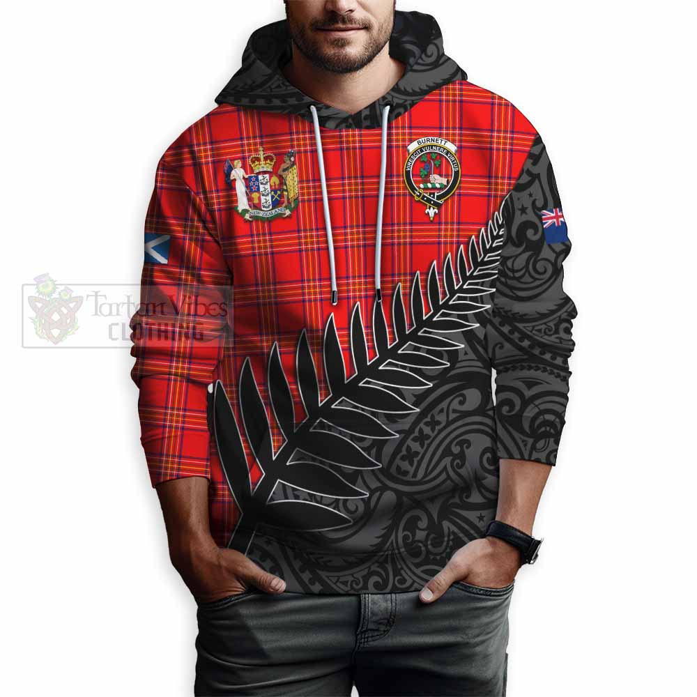 Tartan Vibes Clothing Burnett Crest Tartan Hoodie with New Zealand Silver Fern Half Style