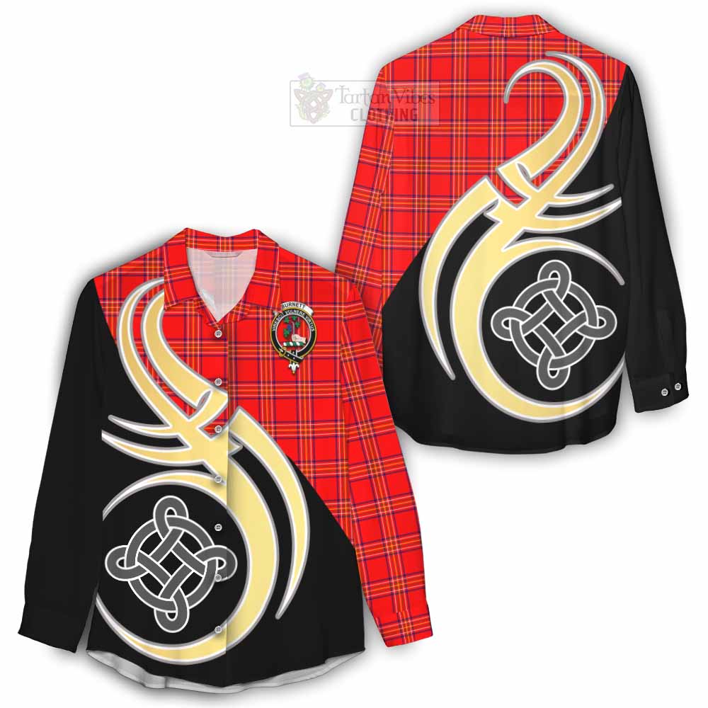 Tartan Vibes Clothing Burnett Tartan Women's Casual Shirt with Family Crest and Celtic Symbol Style