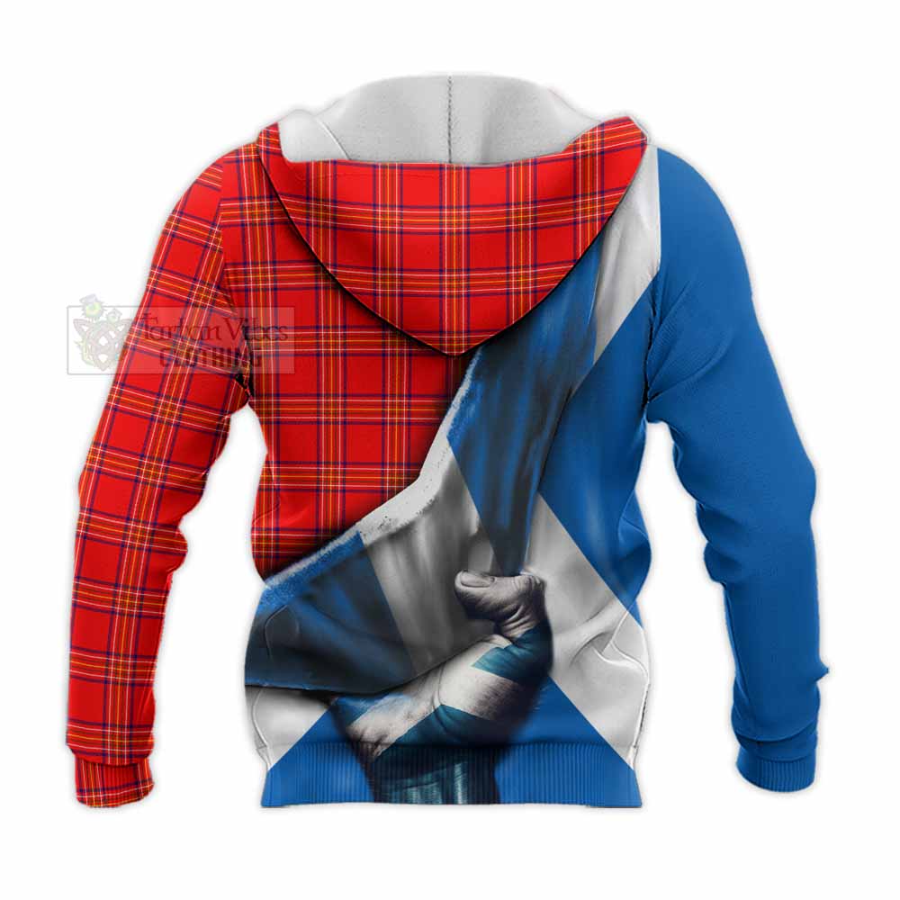 Tartan Vibes Clothing Burnett Tartan Knitted Hoodie with Family Crest Scotland Patriotic Style