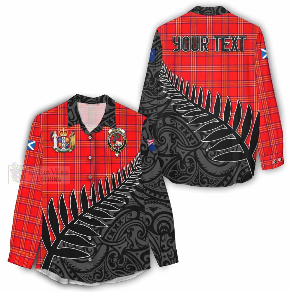 Tartan Vibes Clothing Burnett Crest Tartan Women's Casual Shirt with New Zealand Silver Fern Half Style