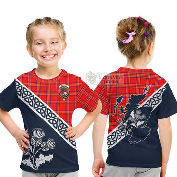 Burnett Tartan Kid T-Shirt Featuring Thistle and Scotland Map