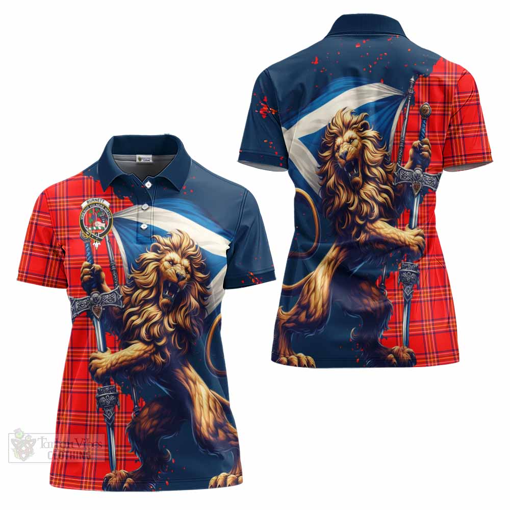 Tartan Vibes Clothing Burnett Tartan Family Crest Women's Polo Shirt with Scottish Majestic Lion