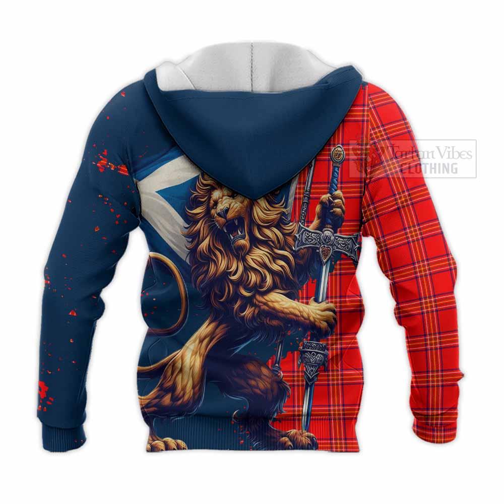 Tartan Vibes Clothing Burnett Tartan Family Crest Knitted Hoodie with Scottish Majestic Lion