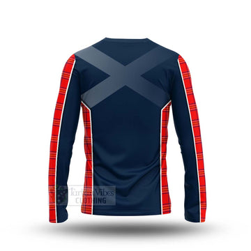 Burnett Tartan Long Sleeve T-Shirt with Family Crest and Scottish Thistle Vibes Sport Style